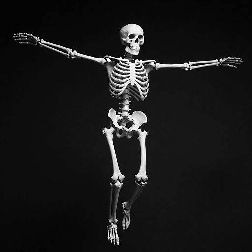 Black-and-White Human Skeleton with Outstretched Arms