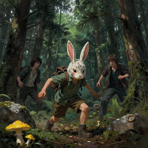 Post-Apocalyptic Forest Adventure with Rabbit Masked Kid
