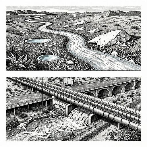 Escher-Inspired River: Natural vs Engineered Flows
