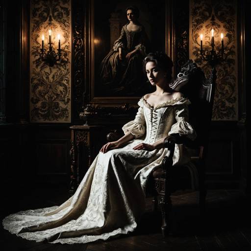 Woman in Vintage Baroque Gown on Throne