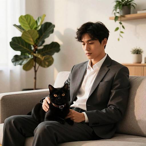 Sleek Black Cat in Modern Japandi Home