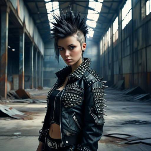 Punk Woman in Studded Leather Jacket