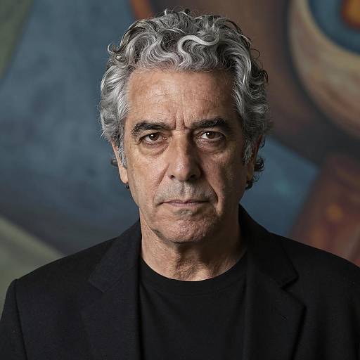 Serious Middle-Aged Man with Gray Wavy Hair