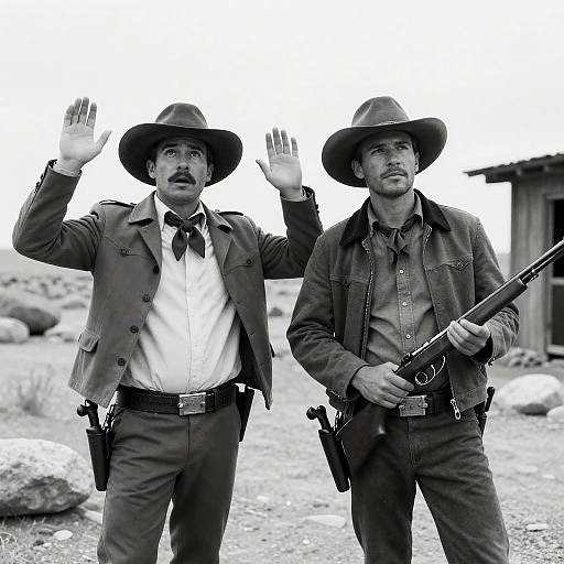 Two Men in Western Attire in Desert Landscape
