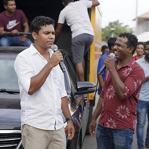 Lively Street Scene with Microphones