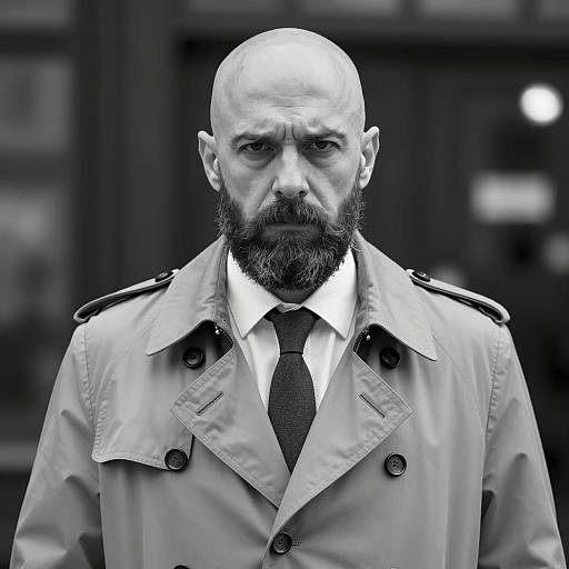 Serious Bald Man in Trench Coat