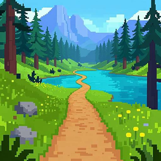 Pixel Art Fantasy Lakeside Path