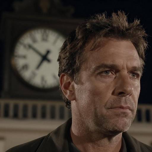 Rugged Man with Clock in Night Scene