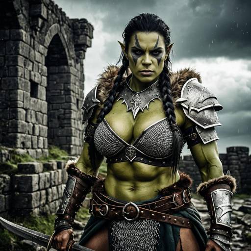 Fierce Female Orc Warrior in Ruined Fortress