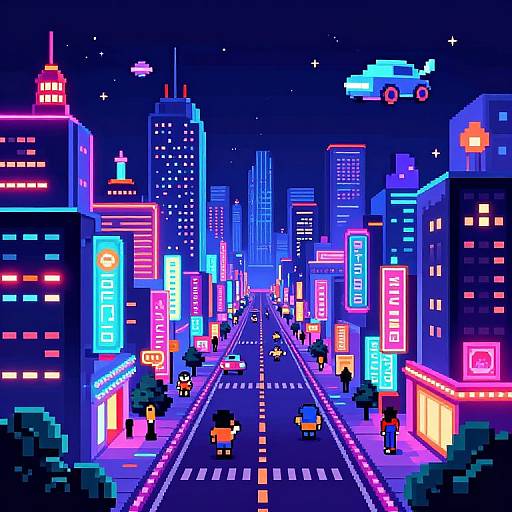Vibrant Retro Pixel Art Cityscape