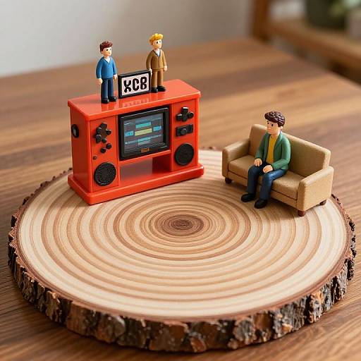 Retro Gaming Setup on Wood Slice