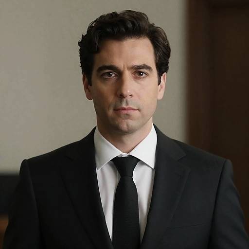 Serious Middle-Aged Man in Black Suit