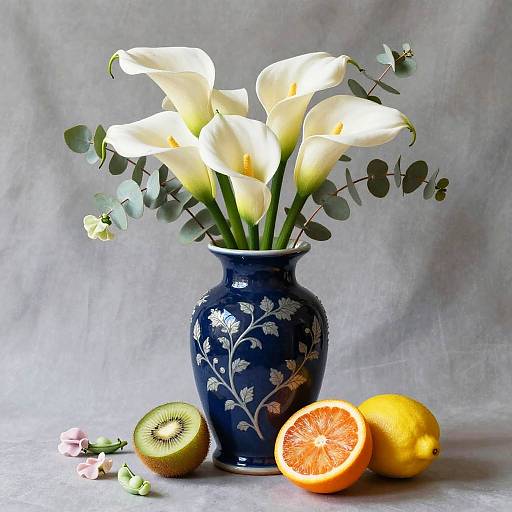 Elegant Navy Vase with Fresh Fruits