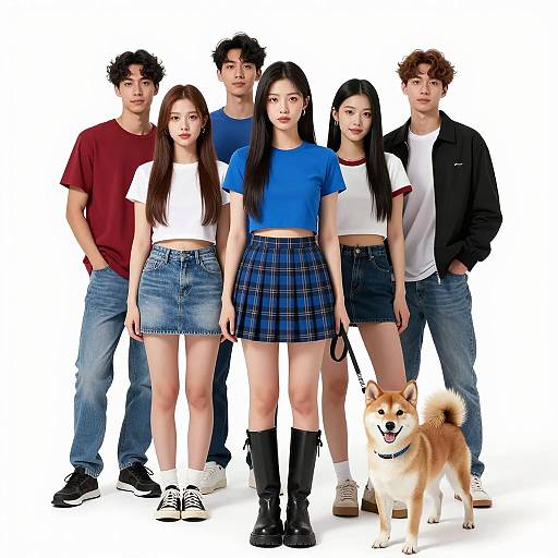 Vibrant Group Photo with Young Adults and Dog