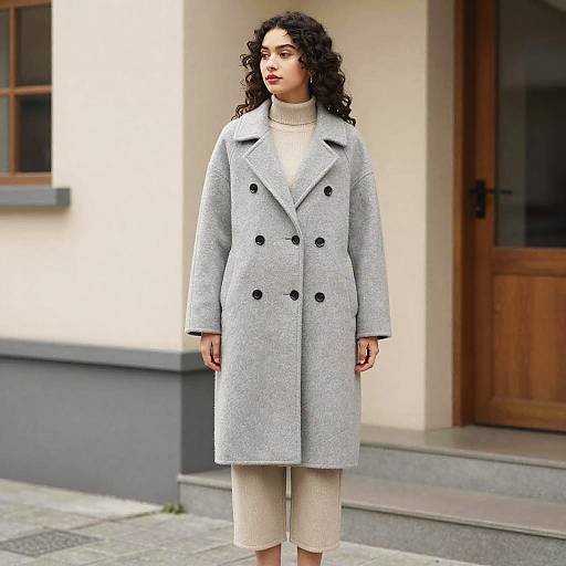 Woman in Light Grey Wool Coat Standing Outdoors