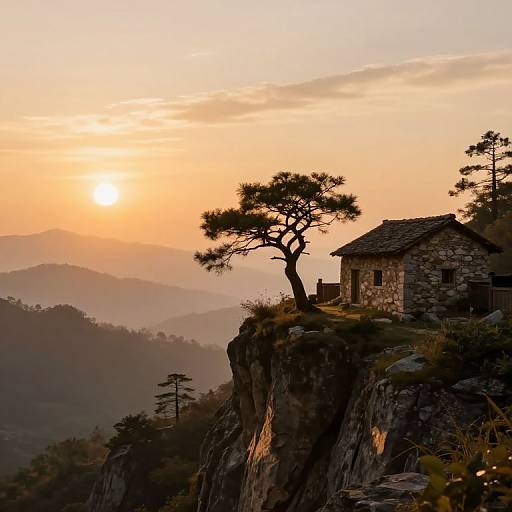 Tranquil Sunset Over Misty Mountains