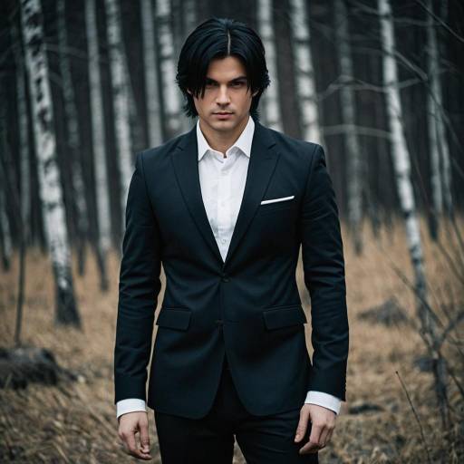 Confident Man in Dark Suit in Forest