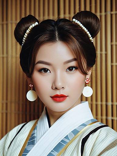 Asian Woman in Traditional Japanese Doll Costume