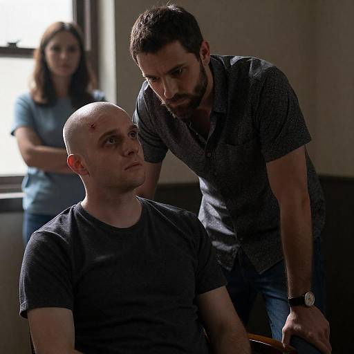 Concerned Man Leaning Over Injured Bald Man