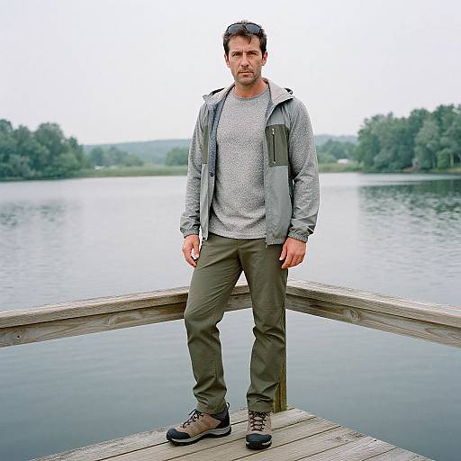 Man Hiking by Tranquil Lake