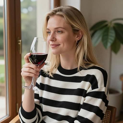 Blonde Woman Enjoying a Glass of Wine