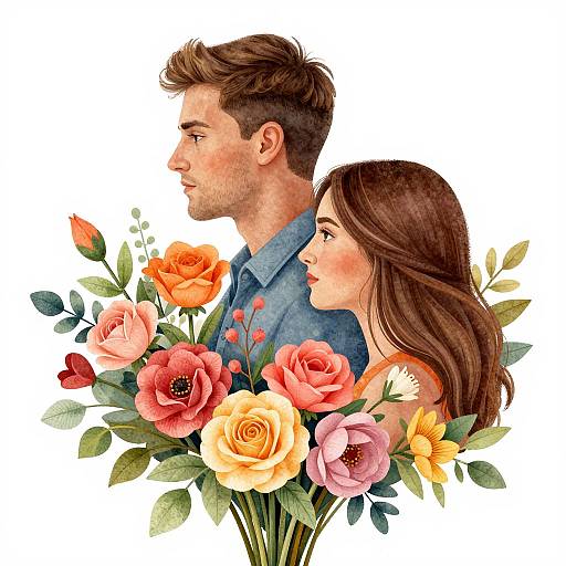 Romantic Floral Bouquet with Profiles