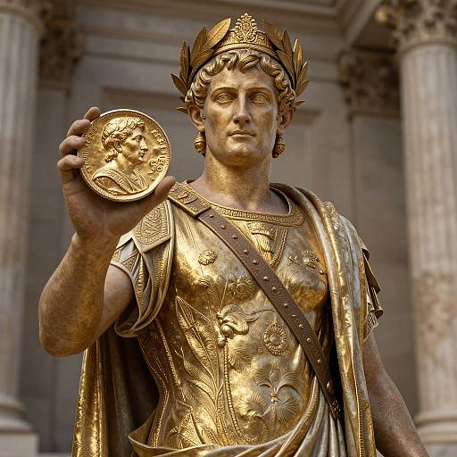 Ancient Roman Emperor with Aureus Coin