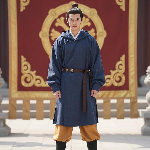 Young Man in Traditional Asian-Inspired Costume