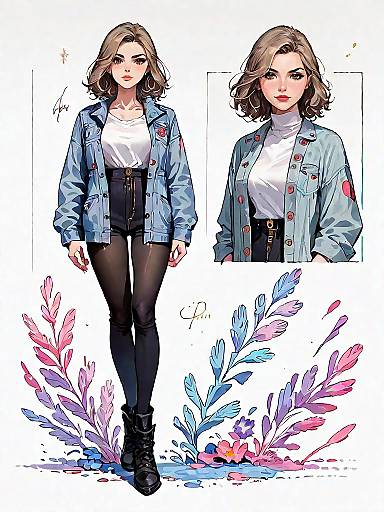 Stylish Woman in Casual Outfit with Floral Accents