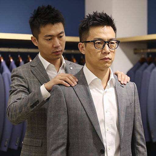 Men Trying on Suits in Clothing Store