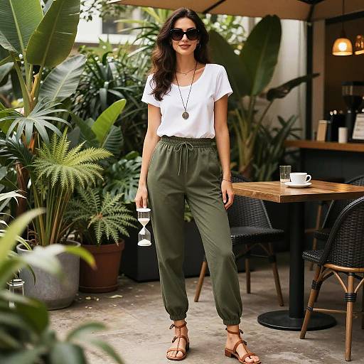 Stylish Hourglass Woman in Garden Cafe