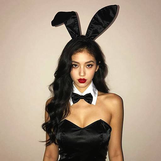 Woman in Black Strapless Bunny Costume
