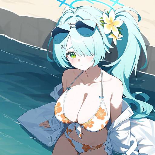 Illustration of Hiyori (swimsuit) (blue archive), blue archive in the style of Kodamari