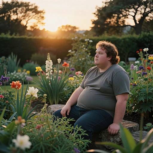 Obese Albert in Serene Sunset Garden