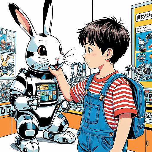 Boy with Robotic Rabbit at Science Fair