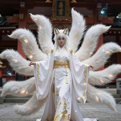 Ethereal Kitsune Woman at Shrine