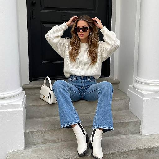 Chic Woman on Concrete Stairs