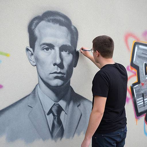 Man Painting Realistic Portrait Graffiti