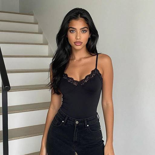 Young Woman by Modern Staircase