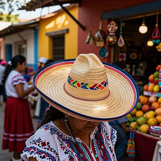 Vibrant Mexican Market with Sombrero