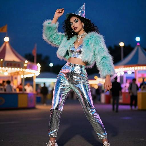 Androgynous Funk Witch Dancing at Neon Carnival