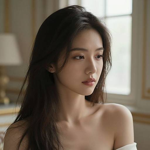 Serene Anime Character in Elegant Room