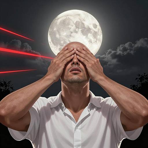 Muscular Man Under a Full Moon