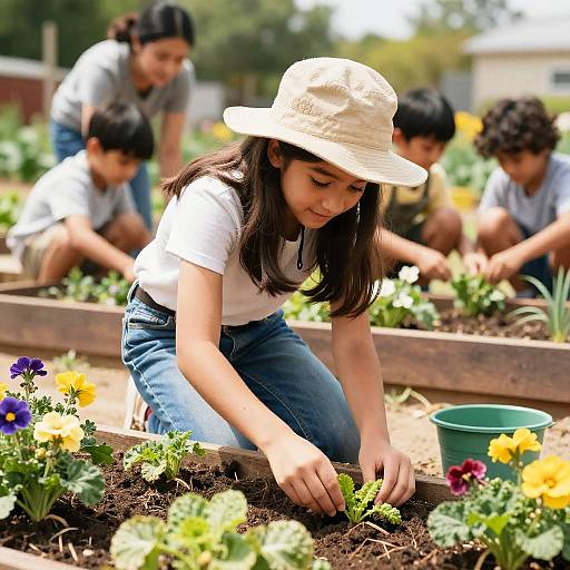 Latina Girl Gardening with Community