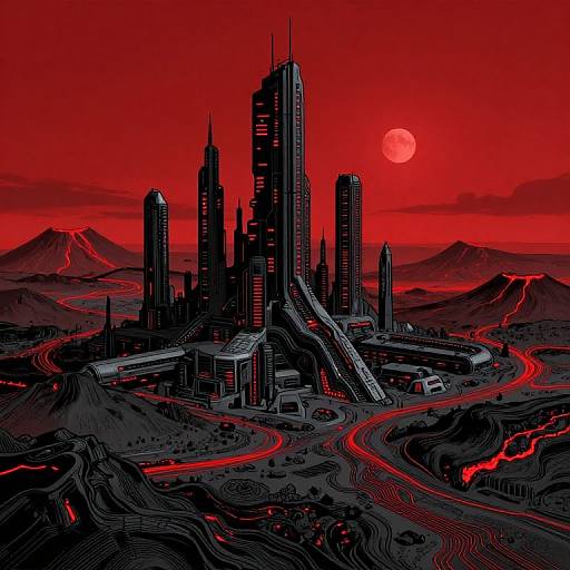 Sci-Fi Cityscape in Black and Red