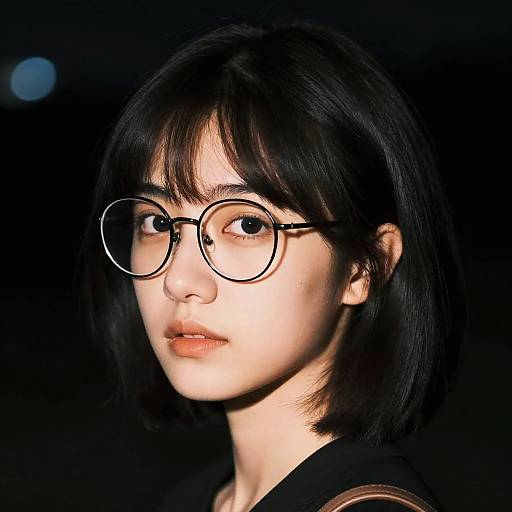 Photorealistic Night Portrait Short Black Hair