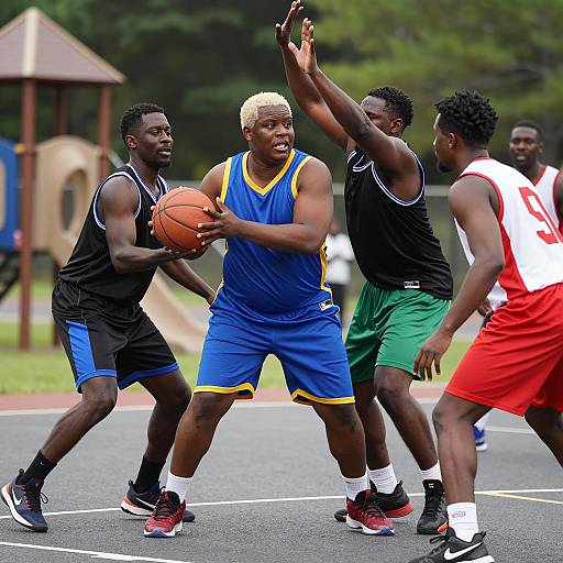 Intense Outdoor Basketball Game Scene