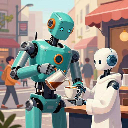 Robot Baristas Serving Coffee Street