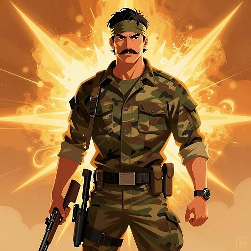 Muscular Man with Mustache in Action