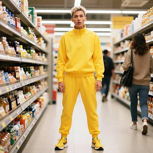 Confident Non-Binary Shopper in Bright Athleisure